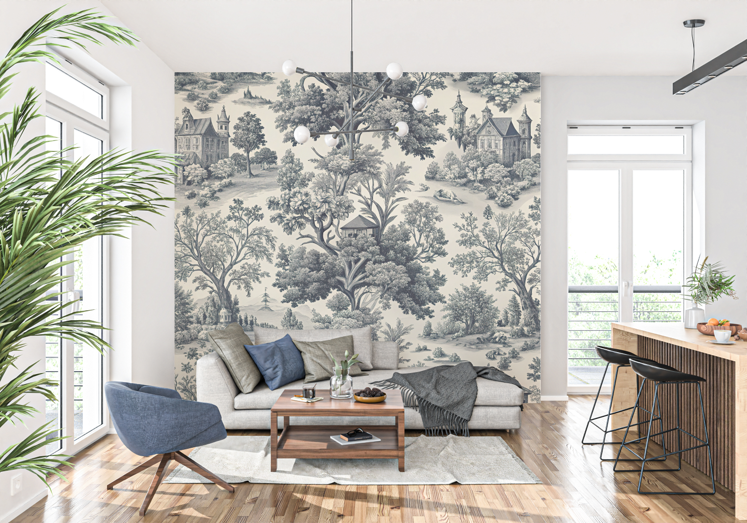 Papier Peint Toile De Jouy années 80 - panoramique tendance