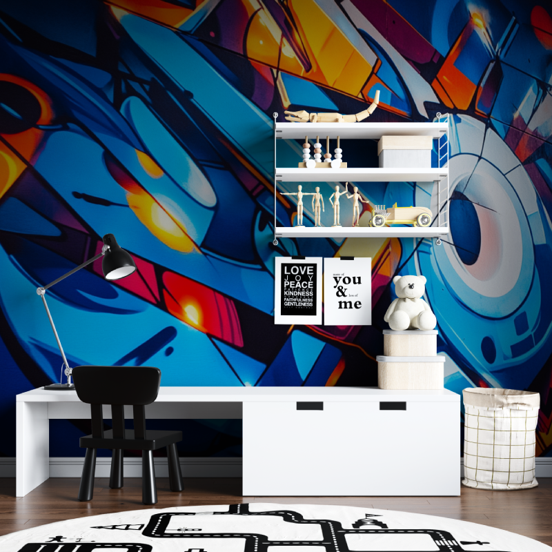 Blaues Electro-Graffiti-Tapetenmuster | Murals Wallpaper