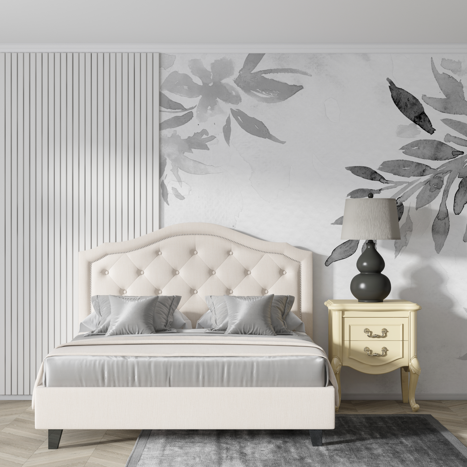 Graue Blumentapete | Wandtapete