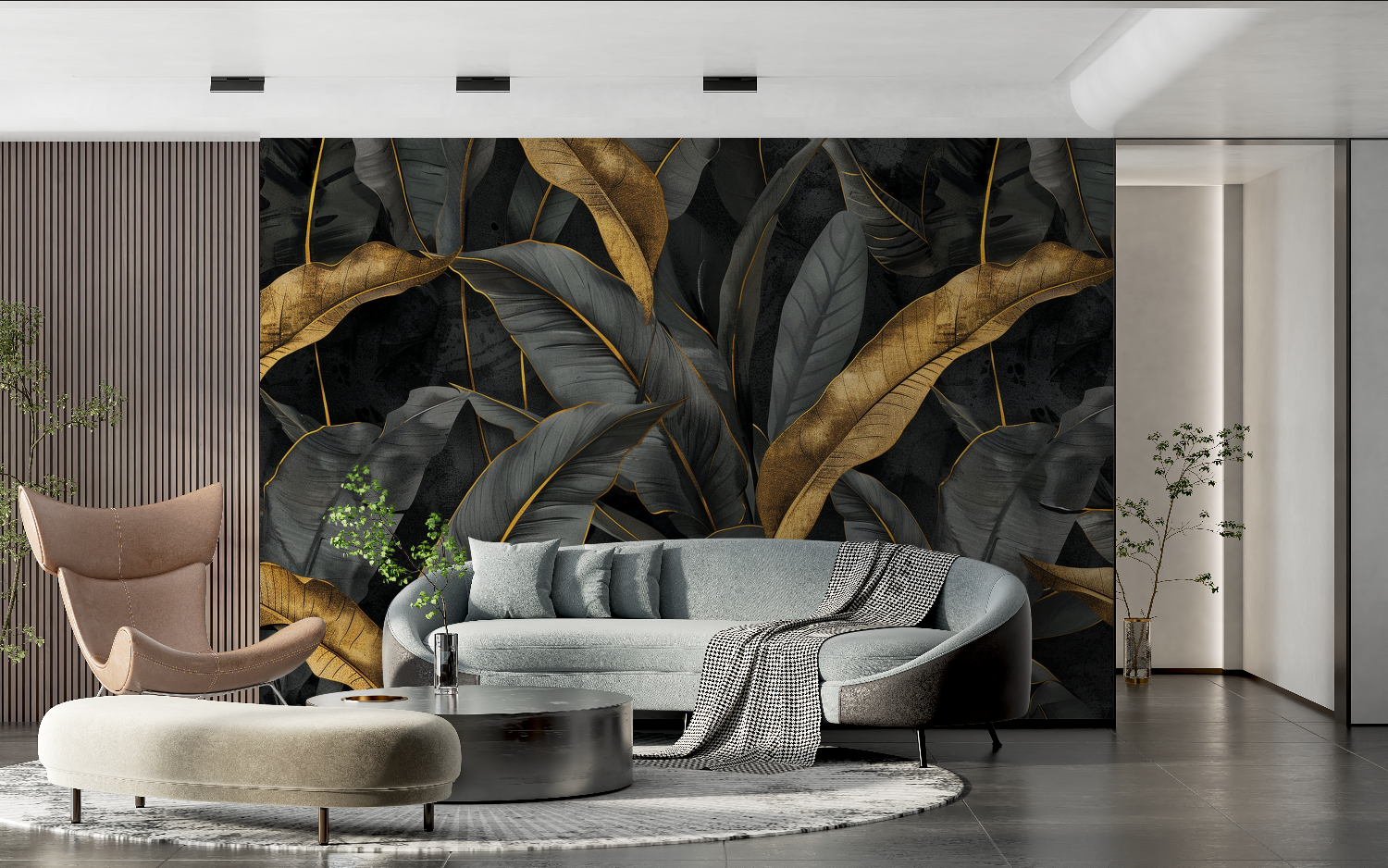 Black and Gold Banana Leaf Wallpaper | Murals Wallpaper