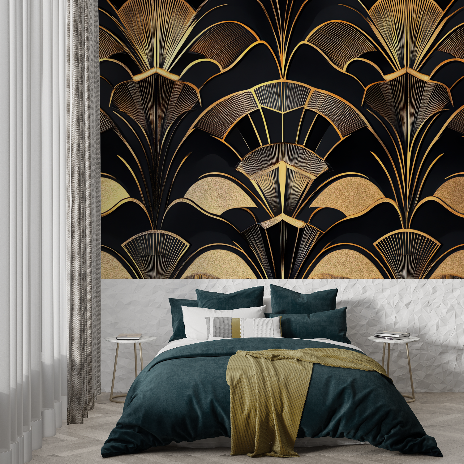 Art Deco Black Gold Petal Wallpaper | Murals Wallpaper