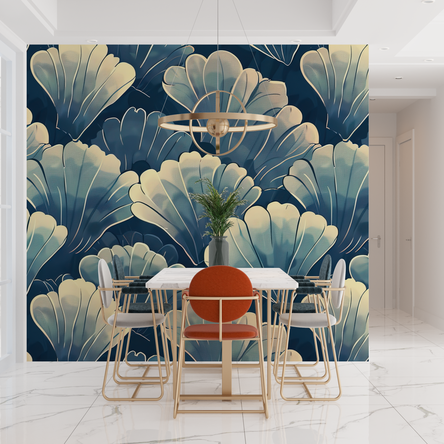 Art Deco Blue Shell Wallpaper | Murals Wallpaper