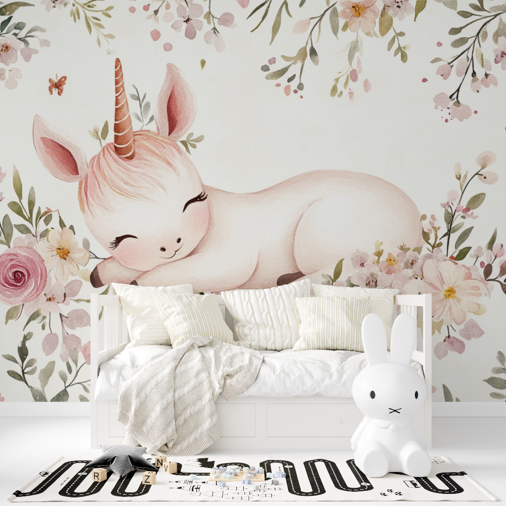 Unicorn Wallpaper Baby Girl Room Flower Nest | Murals Wallpaper