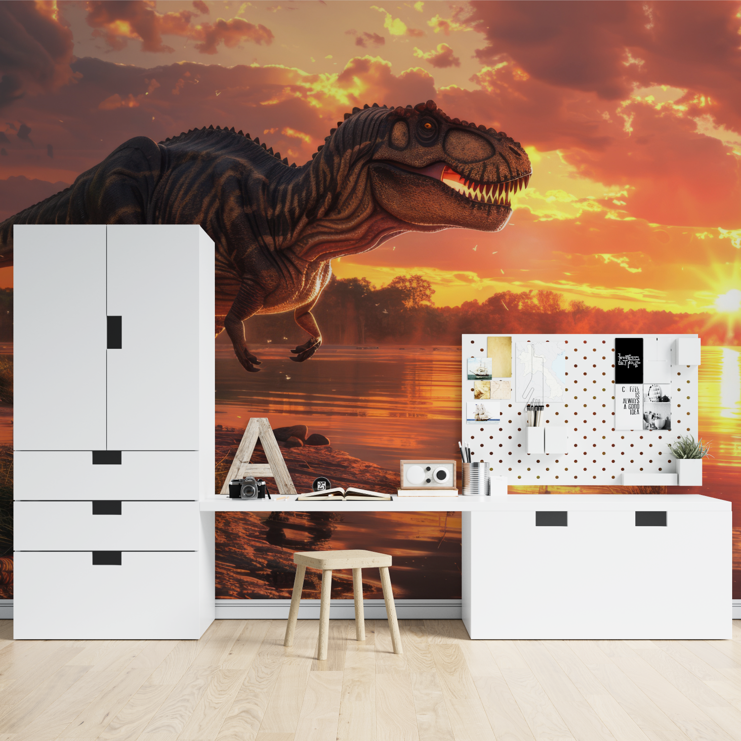 T-Rex-Sonnenuntergangstapete | Wandbildtapete