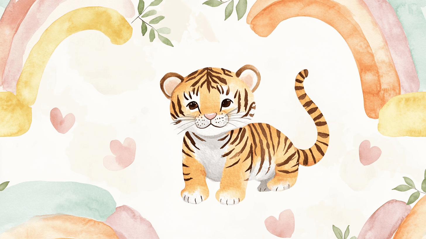 Pastel Tiger and Rainbow Wallpaper | Murals Wallpaper
