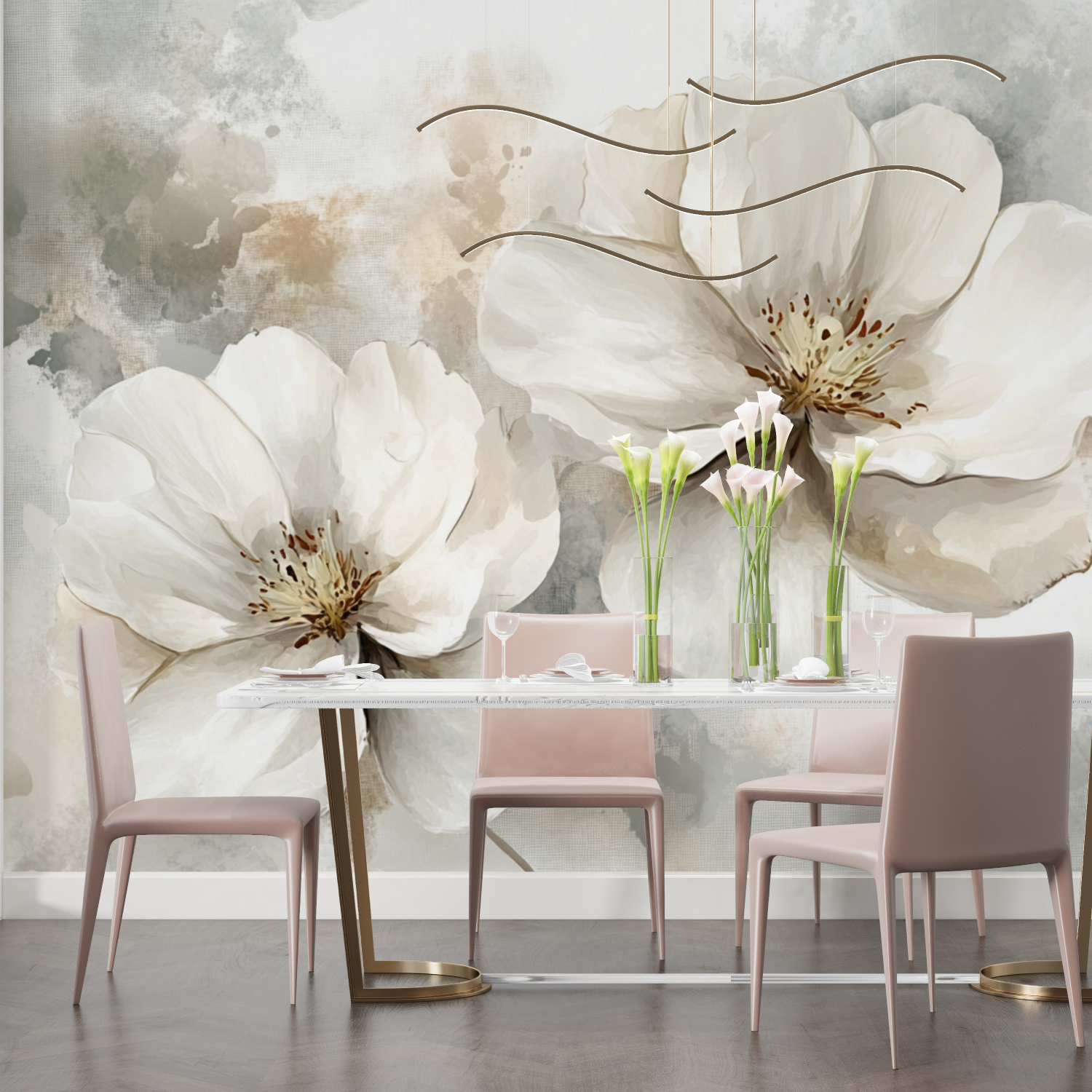 Watercolor Wallpaper Large White Flower | Murals Wallpaper