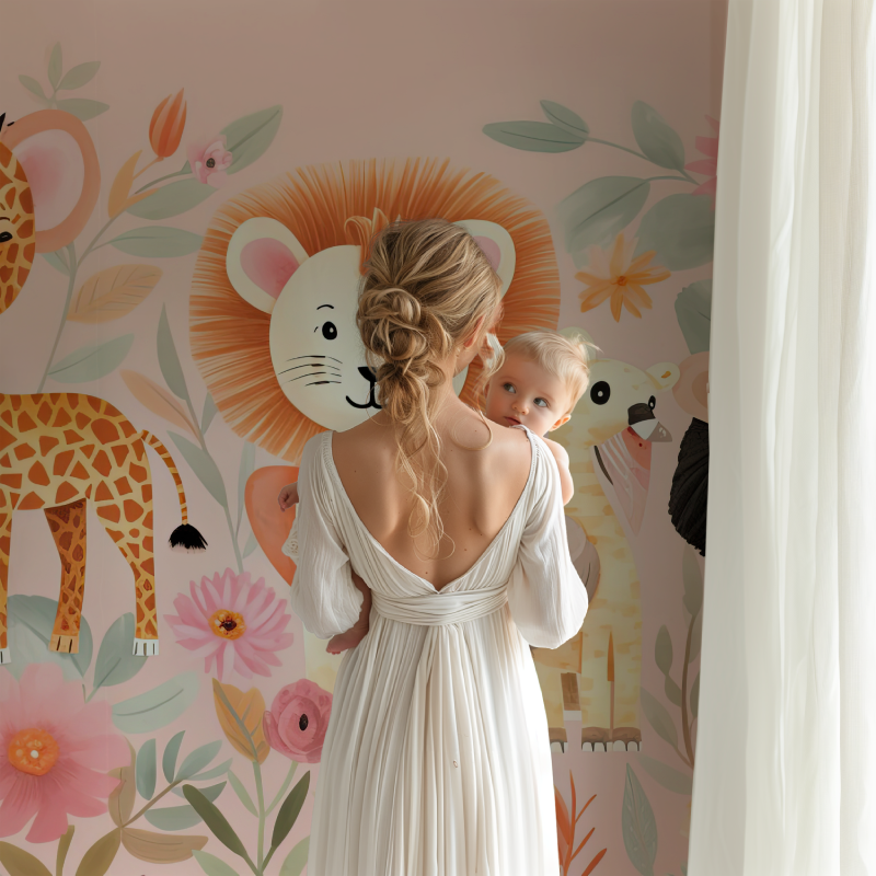 Tropical Pink Lion Wallpaper | Murals Wallpaper