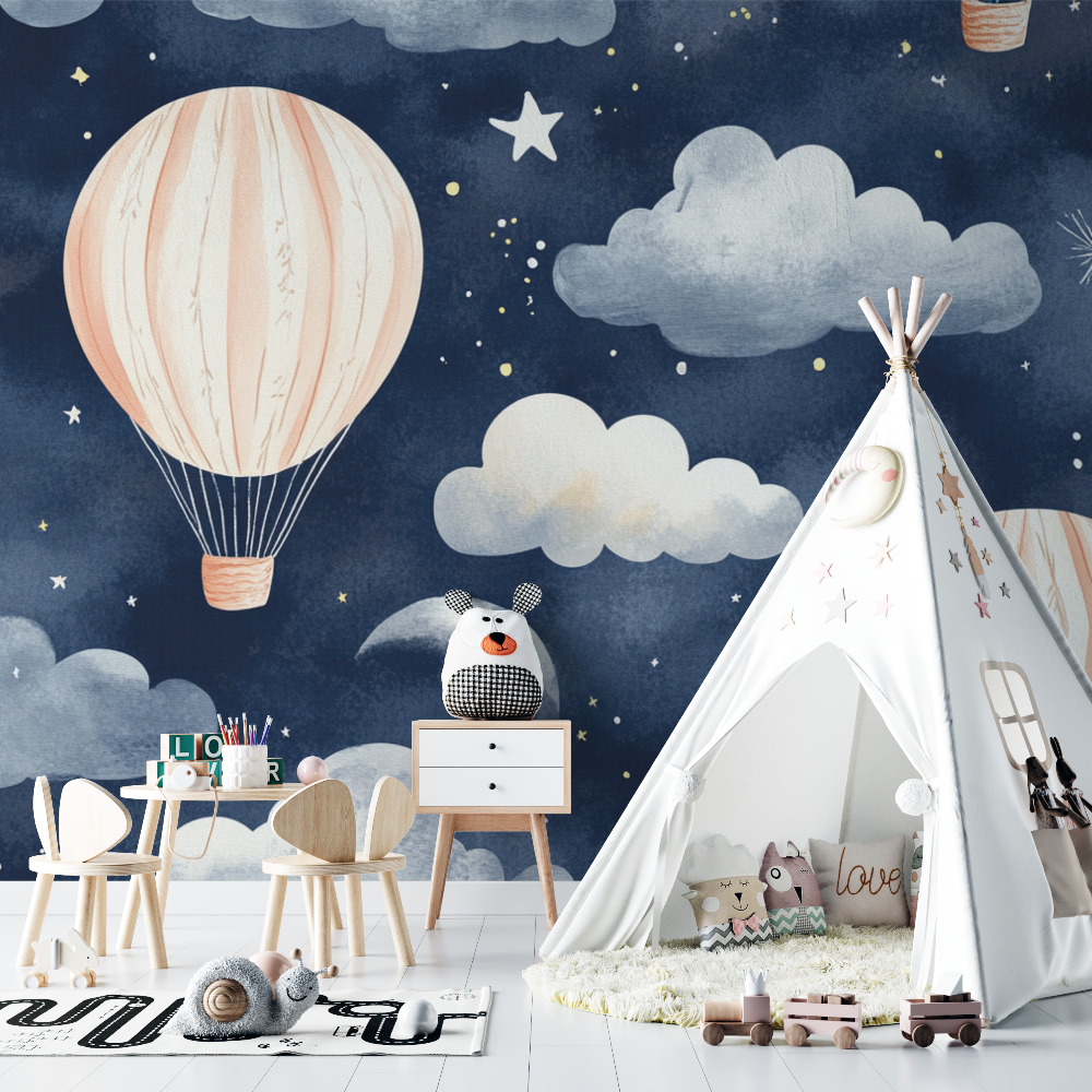 Hot Air Balloon and Night Sky Wallpaper | Murals Wallpaper
