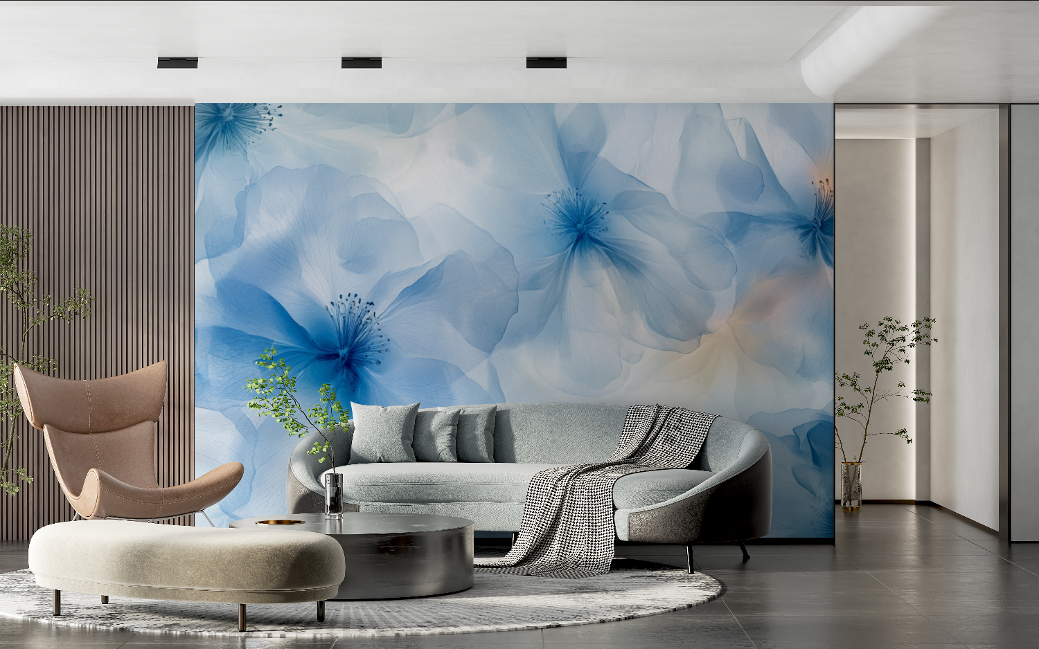 Watercolor Blue Flowers Wallpaper X-Ray | Murals Wallpaper