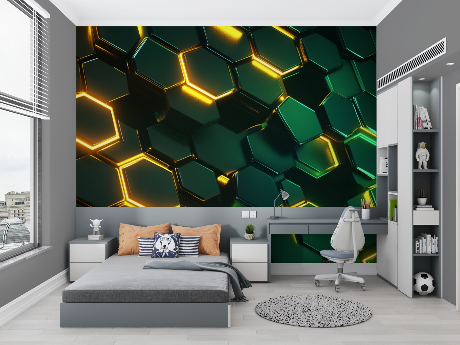 Neon Green Hexagon Wallpaper | Murals Wallpaper