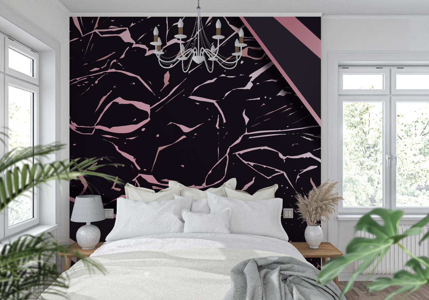 Rosa-schwarze Tapete | Wandtapete