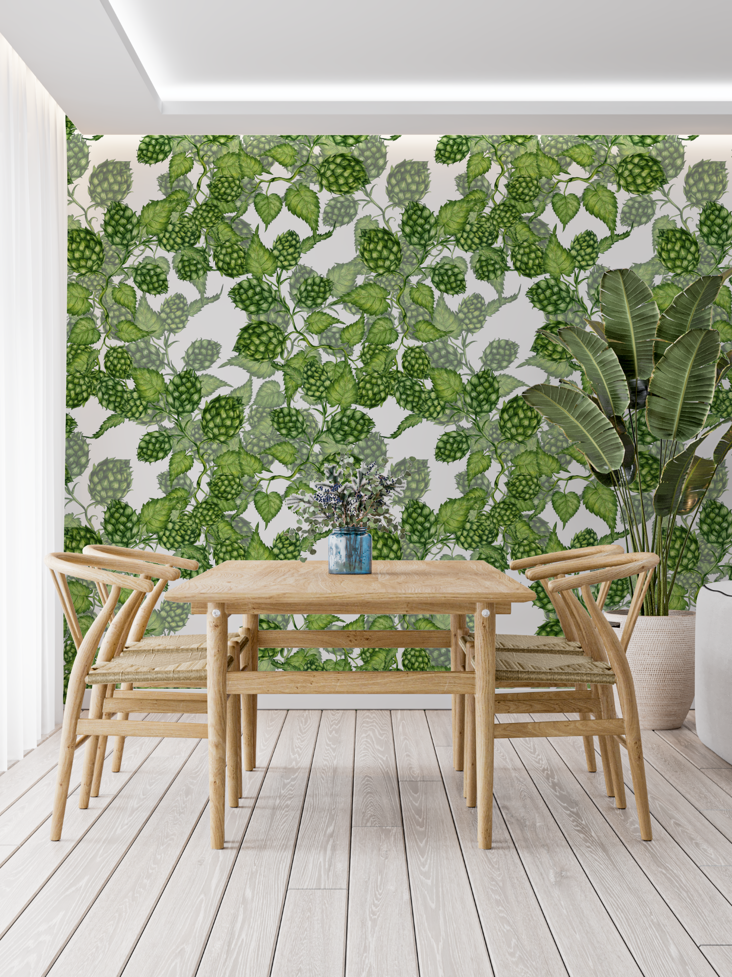 Grüne Tapete mit Blumenmuster | Wandtapete