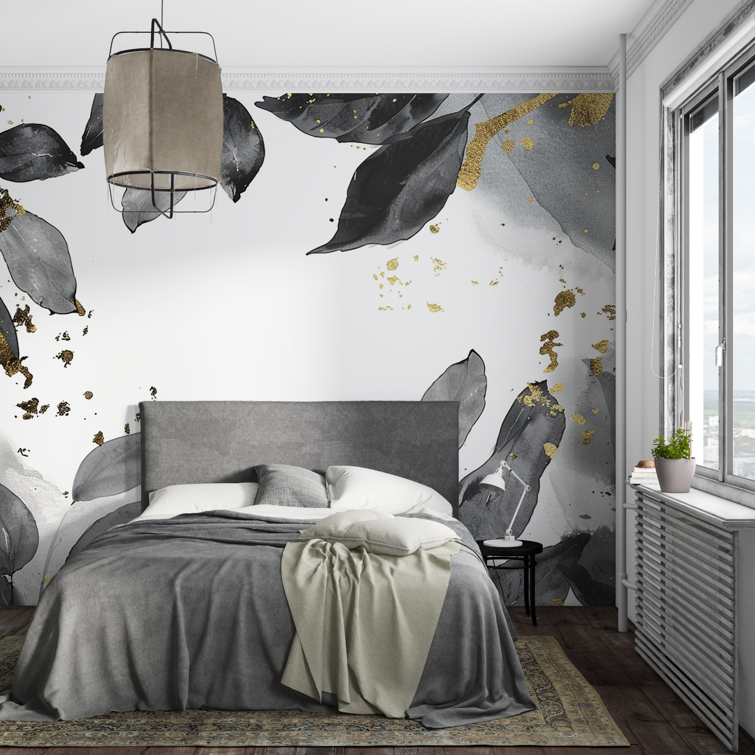 Papier Peint Noir Blanc Et Doré - Wandbild