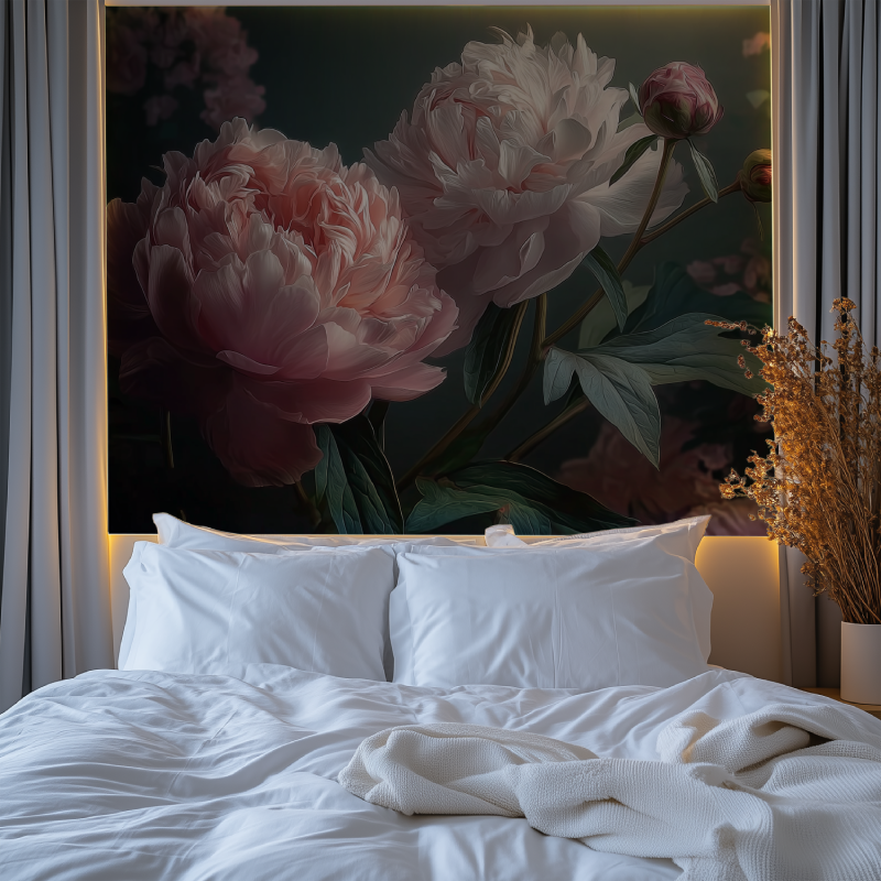 Flor grande fundo preto papel de parede mural chambre premium