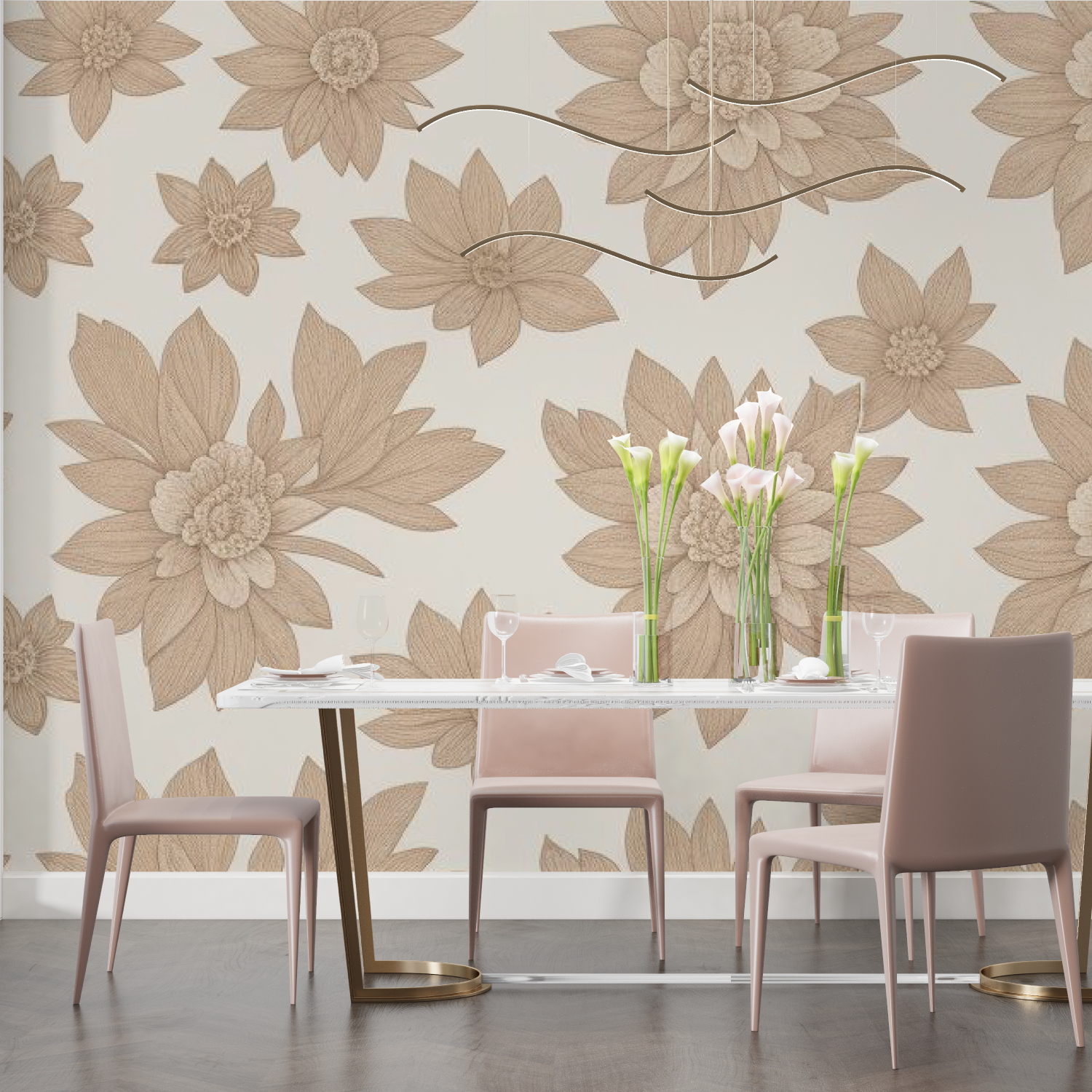 Soft Taupe Floral Cocooning Wallpaper | Murals Wallpaper