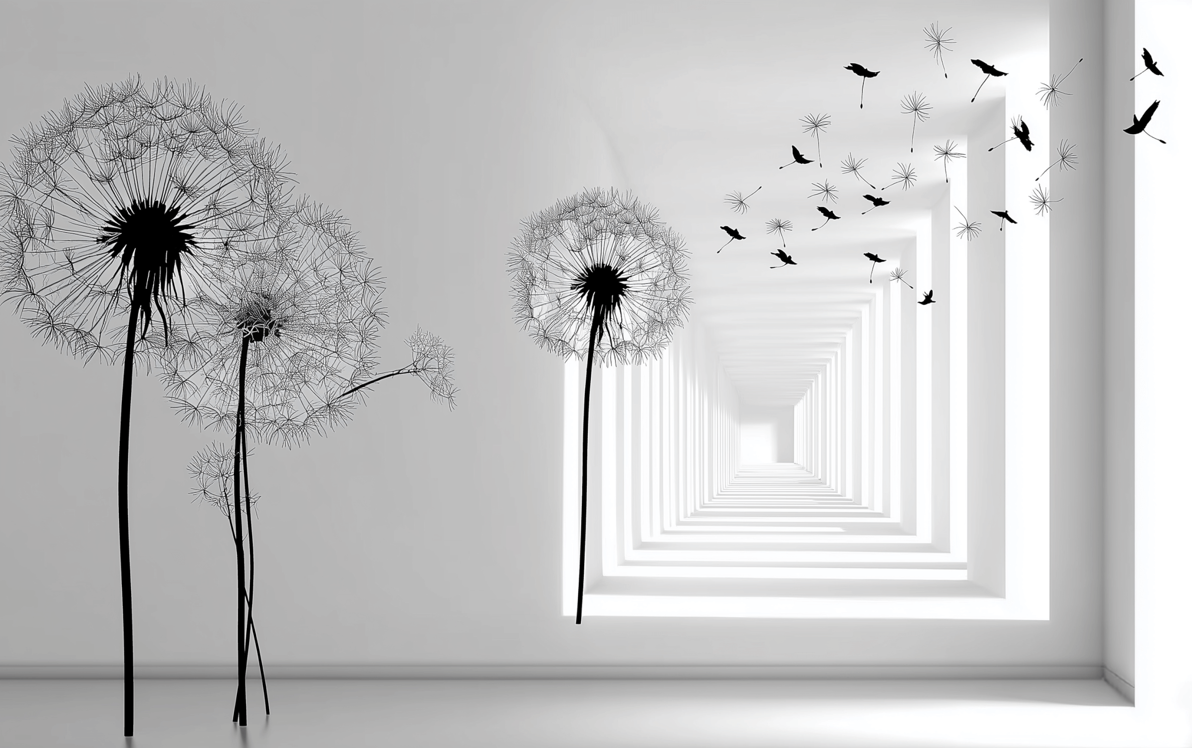 Black and White Illlusion Mural Wallpaper