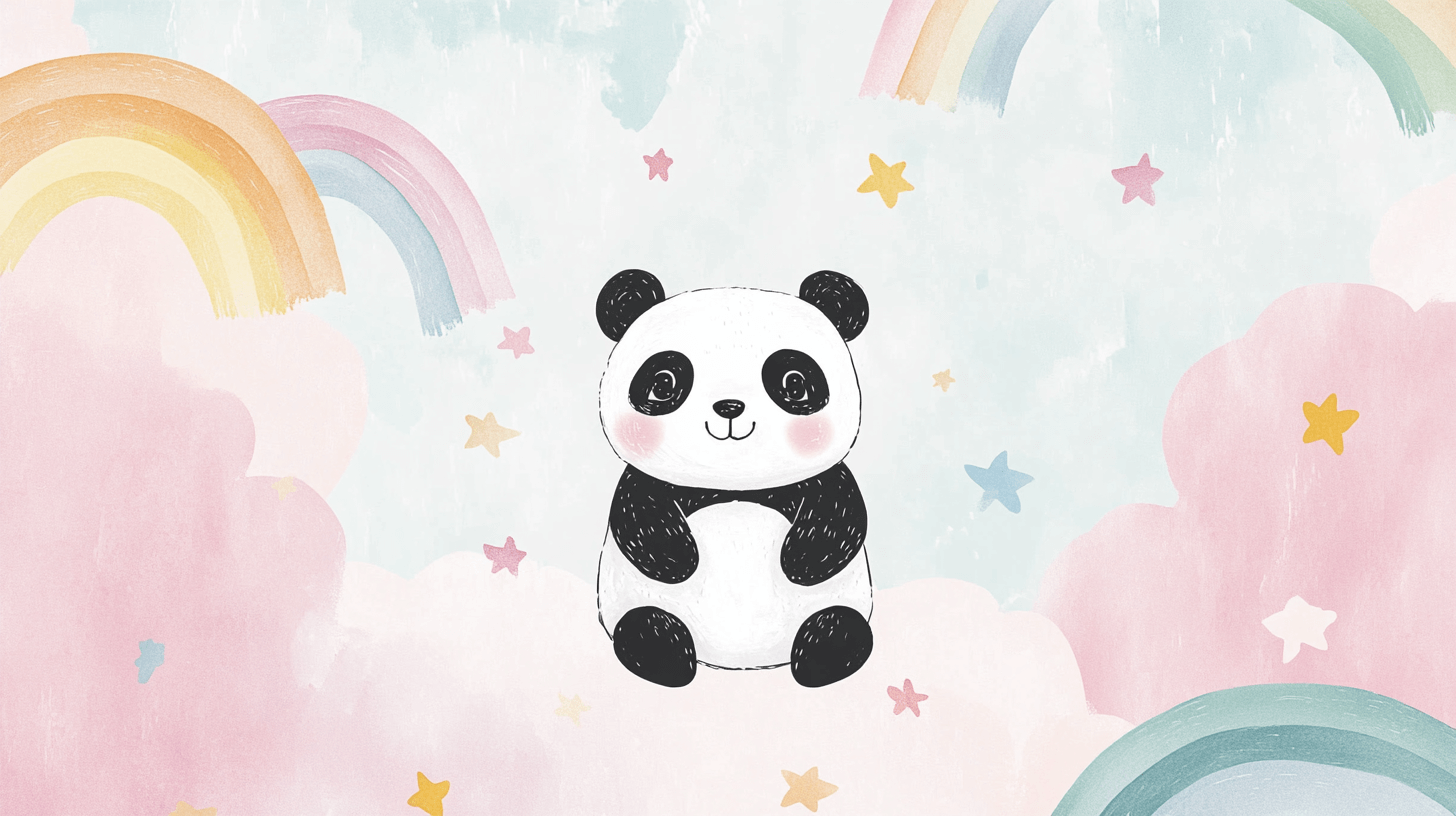 Pastel Panda and Rainbow Wallpaper | Murals Wallpaper