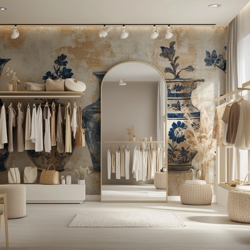 Vintage Wallpaper Blue Vase Green Chair | Murals Wallpaper