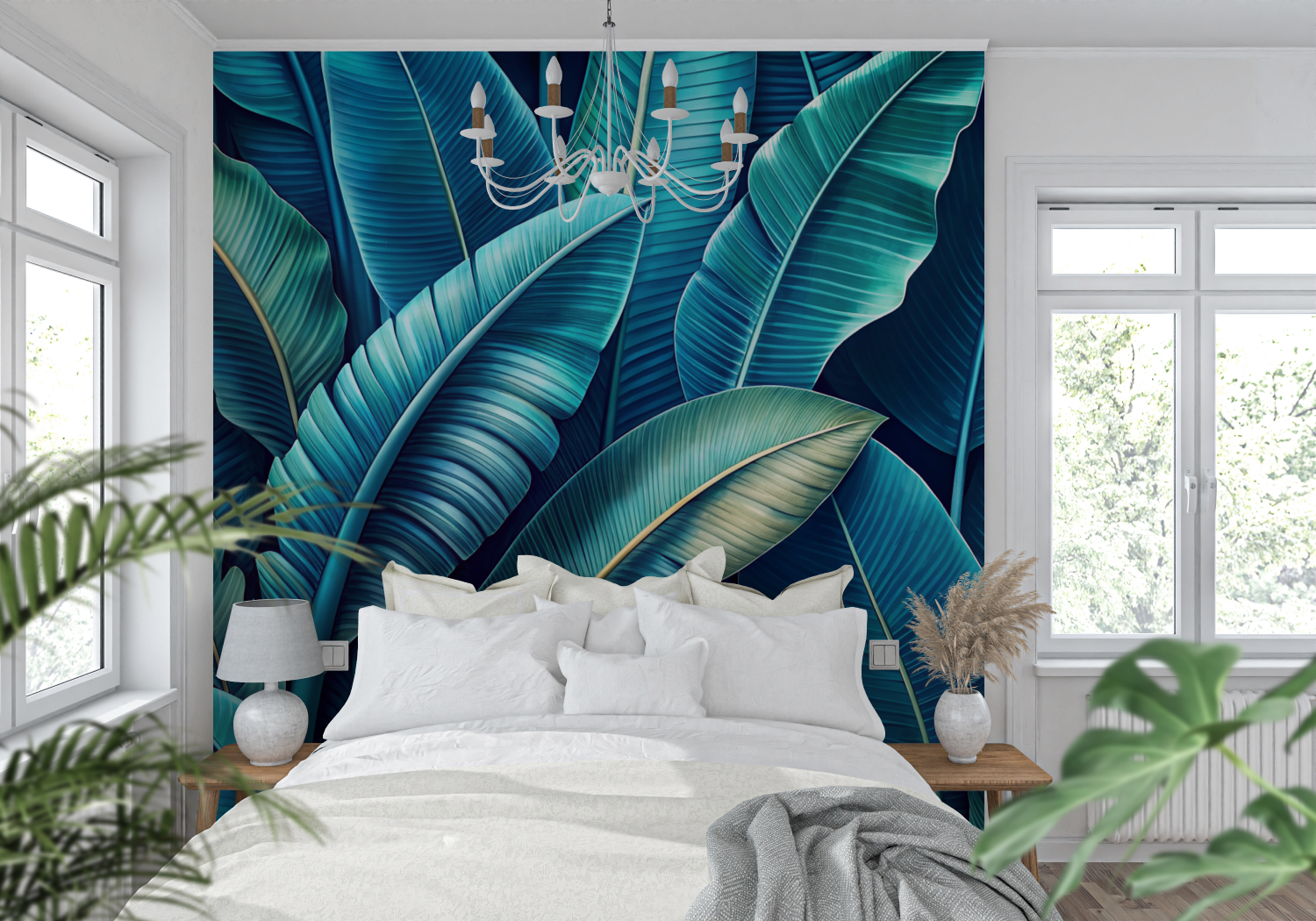 Blau-grüne Blättertapete | Murals Wallpaper