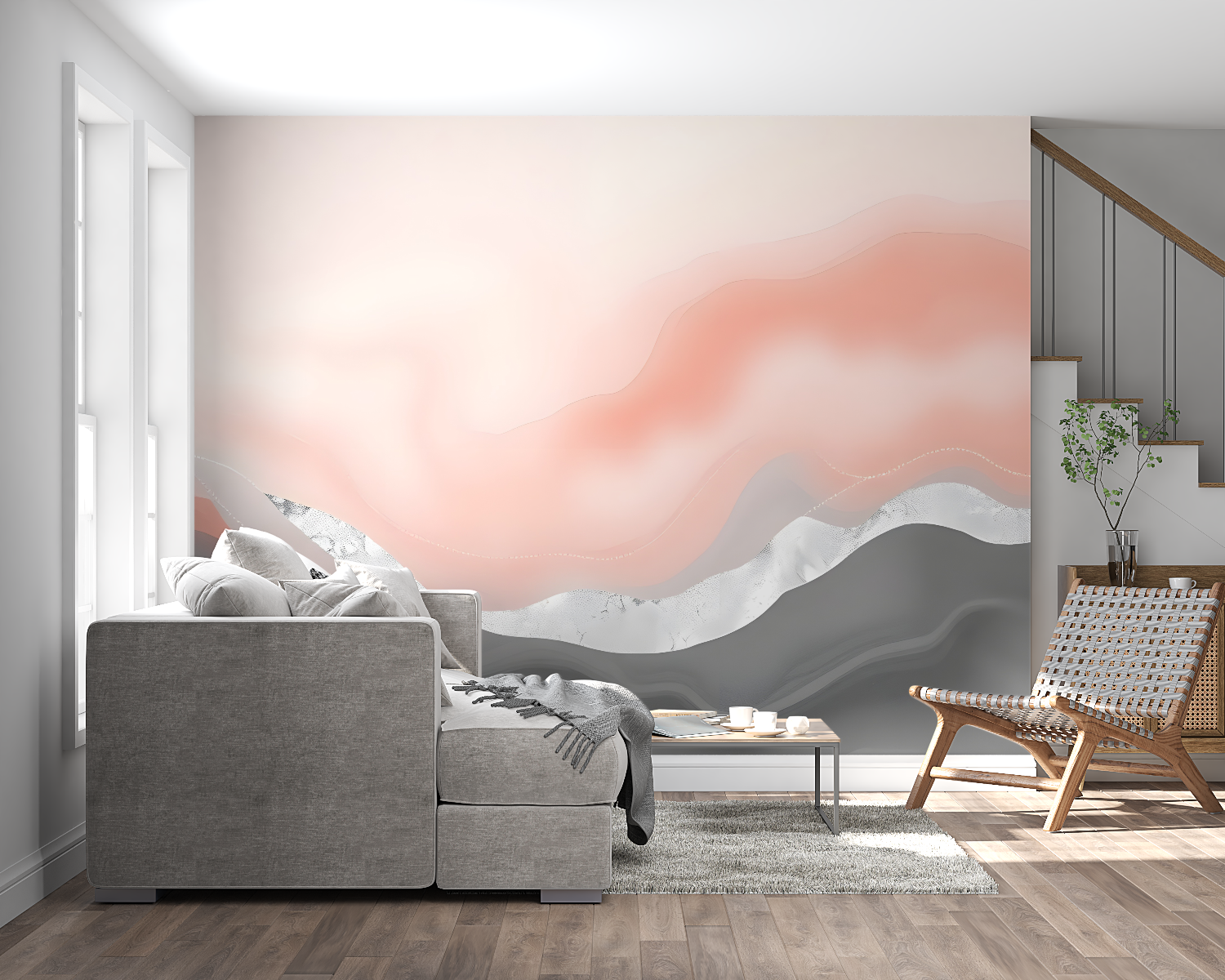 Watercolor Pink Gray Wallpaper | Murals Wallpaper