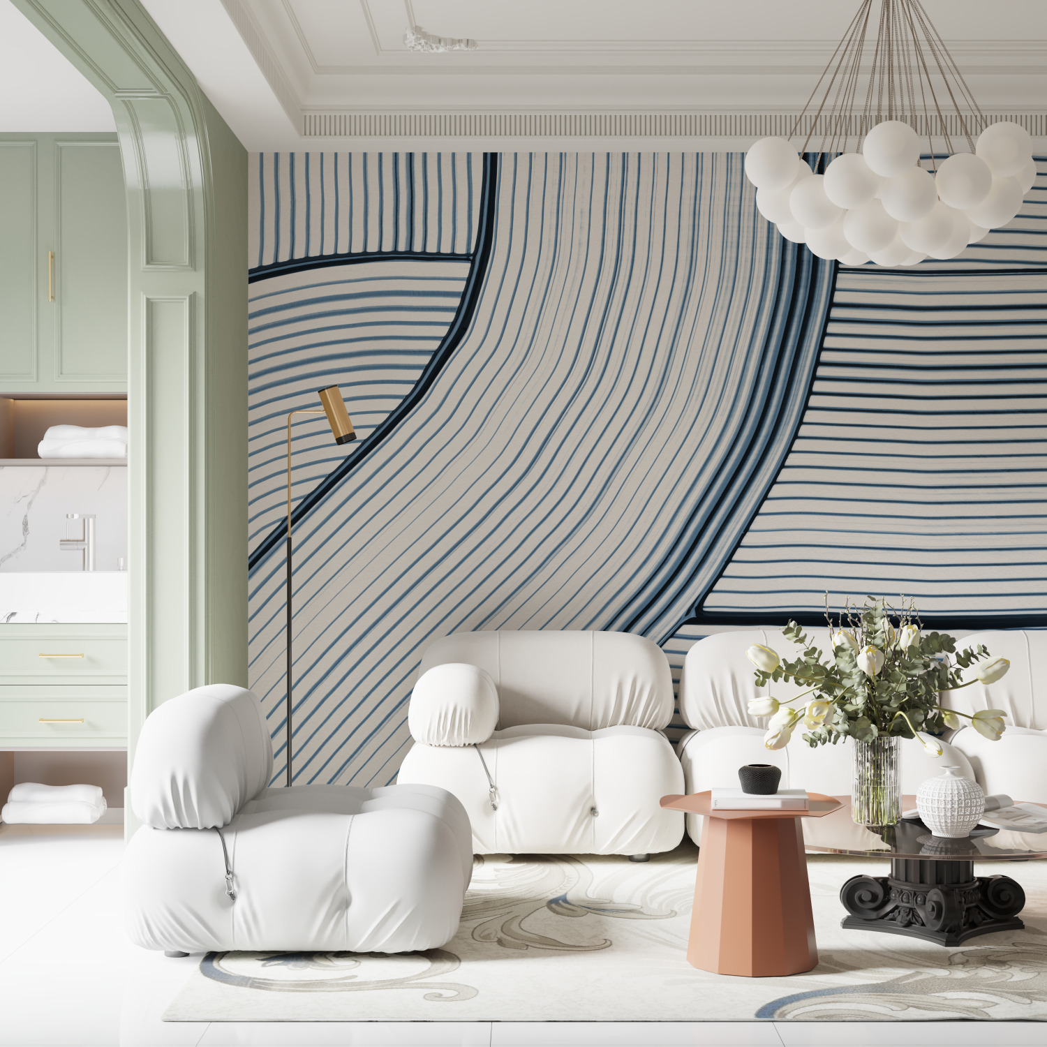 Tapete mit blauem Wellenmuster | Wandtapete