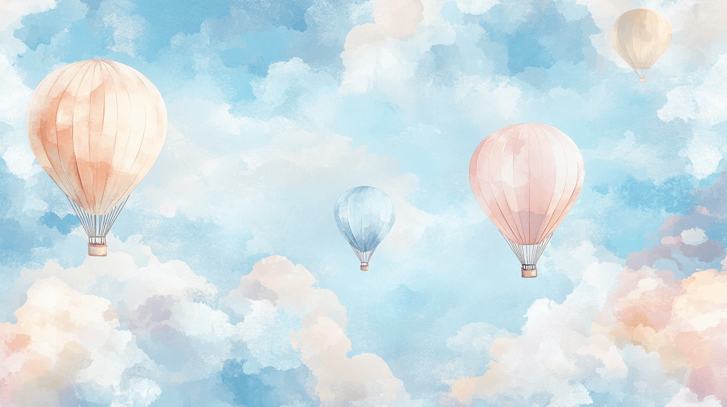 Watercolor Hot Air Balloon and Clouds Wallpaper | Murals Wallpaper