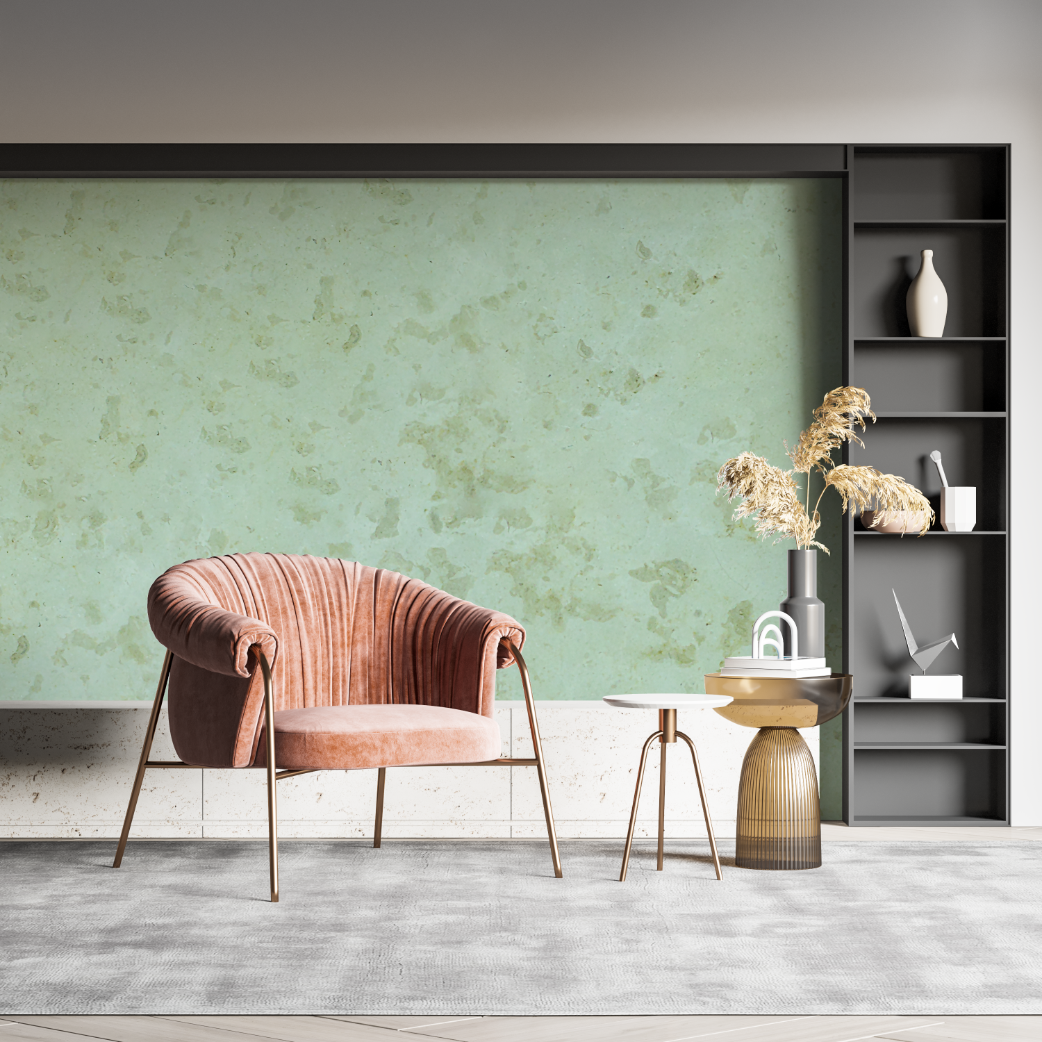 Salbeigrüne gemusterte Tapete | Wandtapete