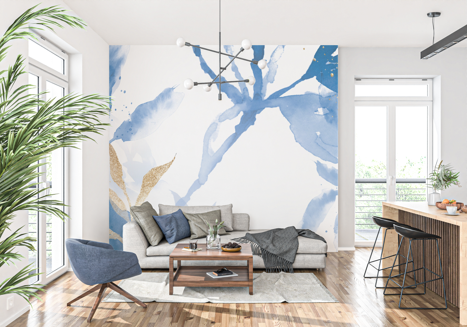 Blaue Blumentapete | Murals Wallpaper