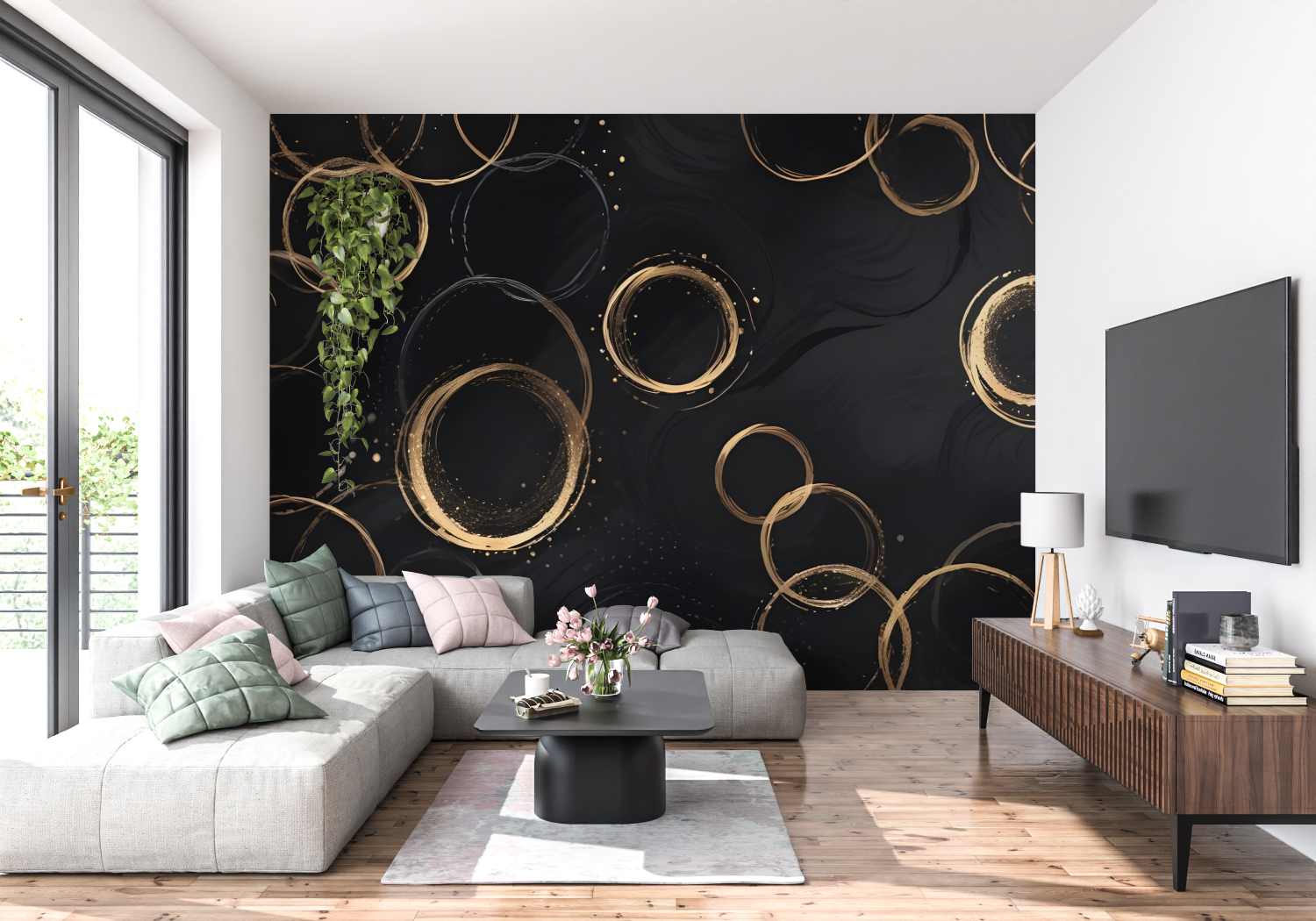 Black and Gold Round Wallpaper | Murals Wallpaper