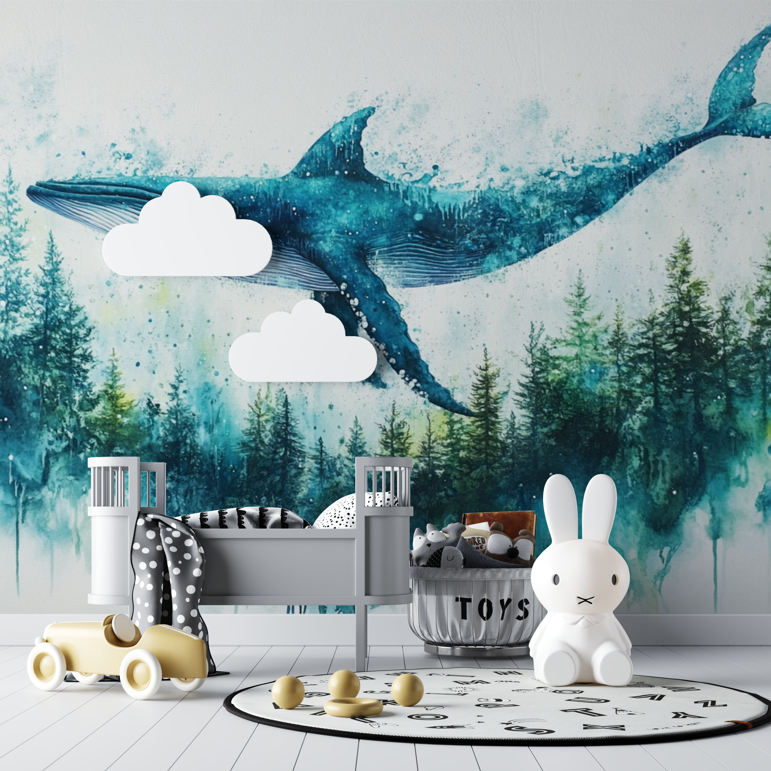 Whale and Forest Wallpaper | Murals Wallpaper