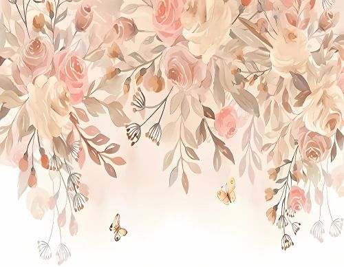 Mural Flower Butterfly and Flower Wallpaper