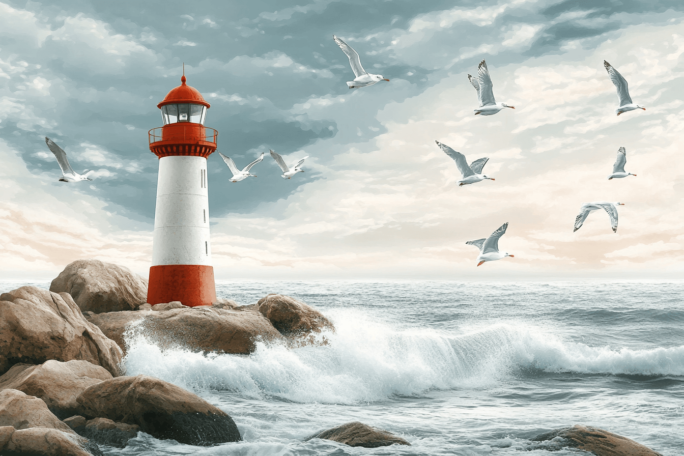 Lighthouse & Seagulls Wallpaper | Murals Wallpaper