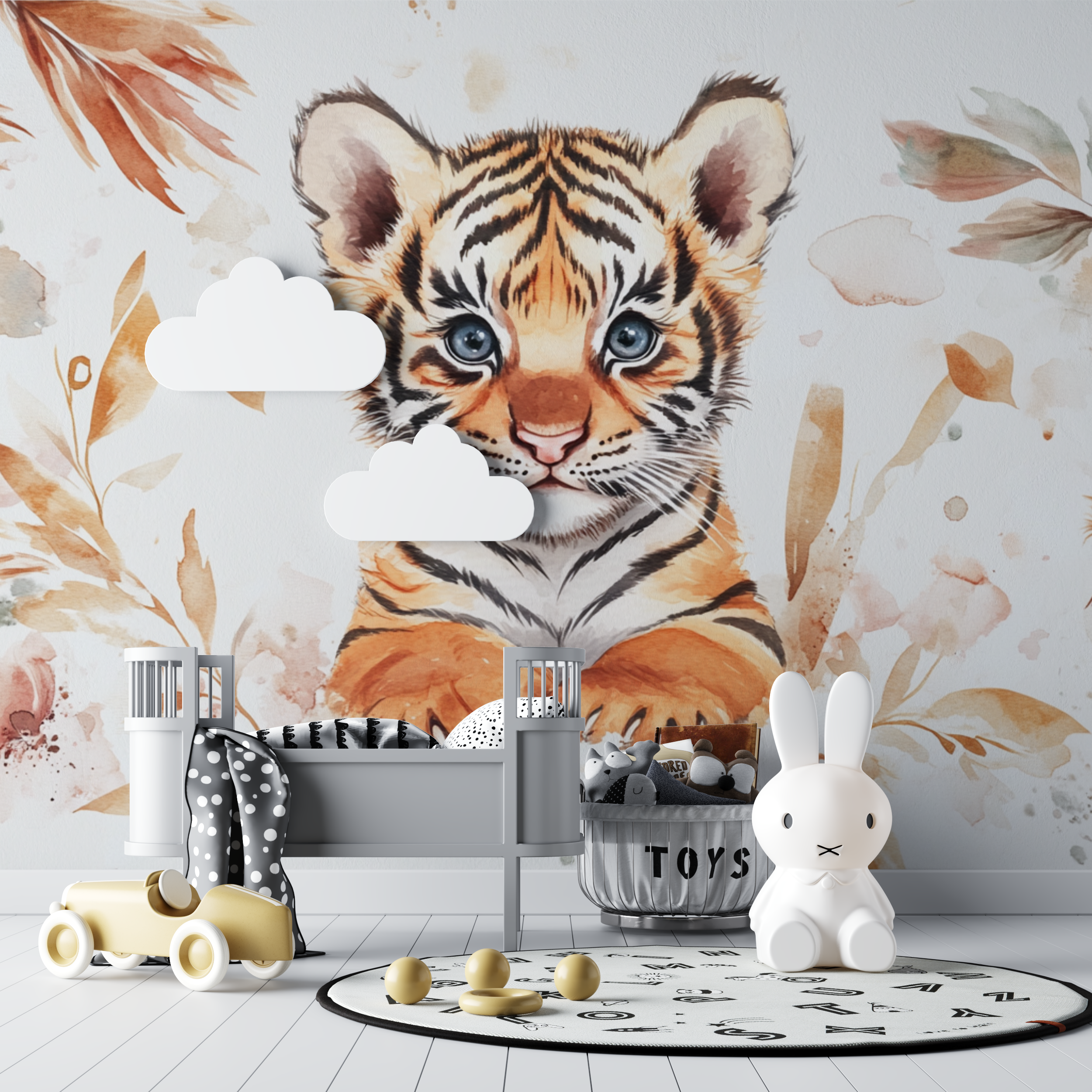 Tiger and Bohemian Feathers Wallpaper | Murals Wallpaper