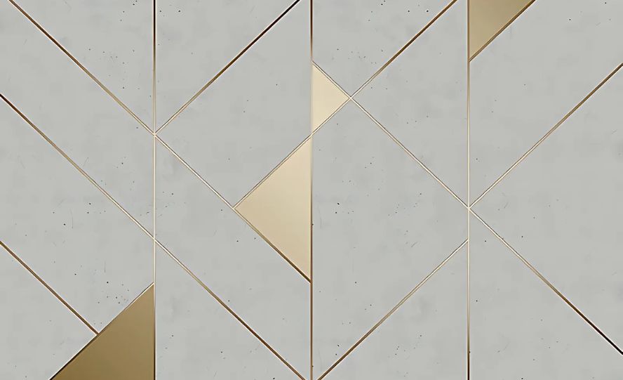 Wandtapete in Weiß und Gold mit geometrischer Geometrie