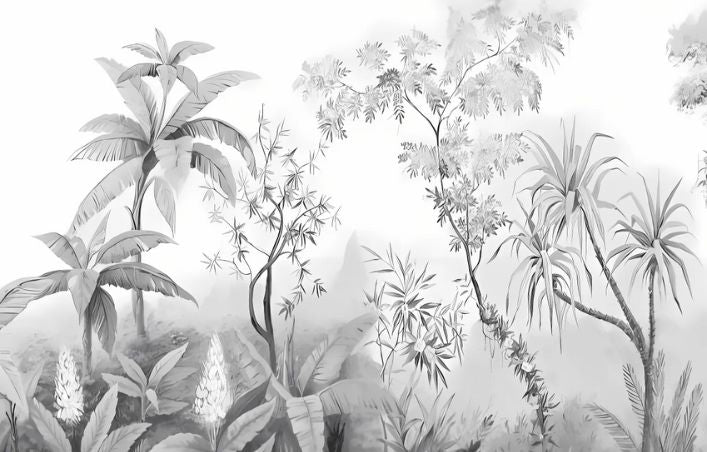 Black and White Tropical Mural Wallpaper