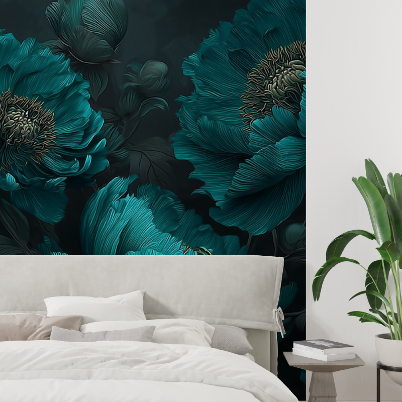 Mural Green and Blue Floral Wallpaper Mural
