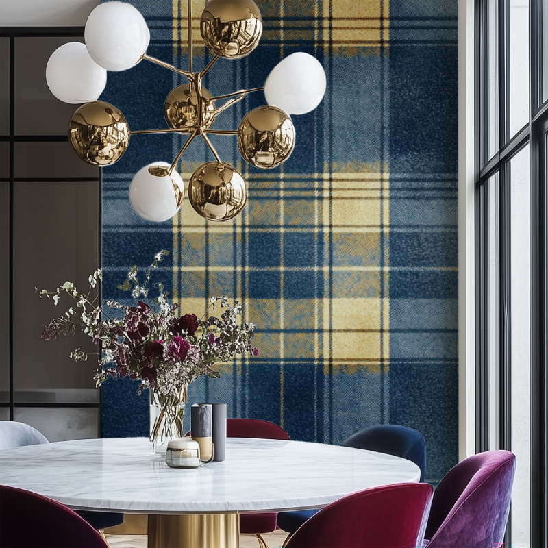 Vintage Blue Yellow Tartan Wallpaper | Murals Wallpaper