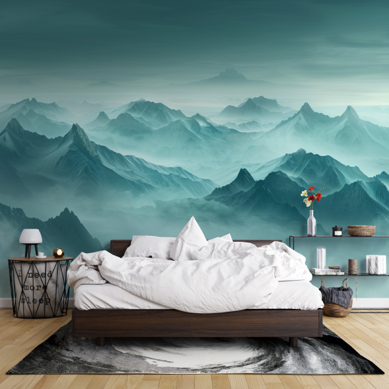 Custom Wallpaper Mountain Mist Turquoise | Murals Wallpaper