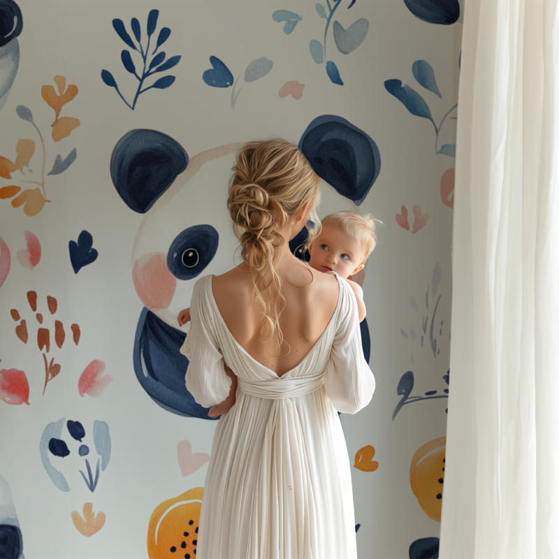 Panda Wallpaper with Ethnic Patterns | Murals Wallpaper