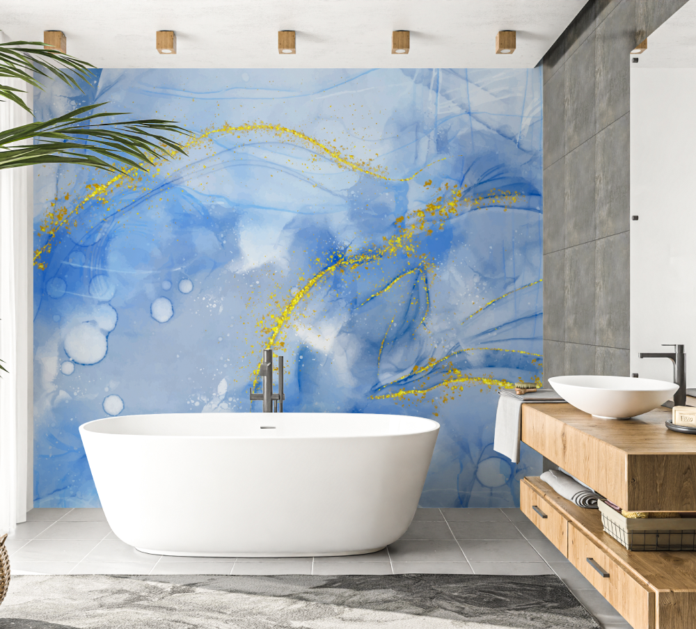 Abstract Blue Wallpaper for Bathroom | Murals Wallpaper