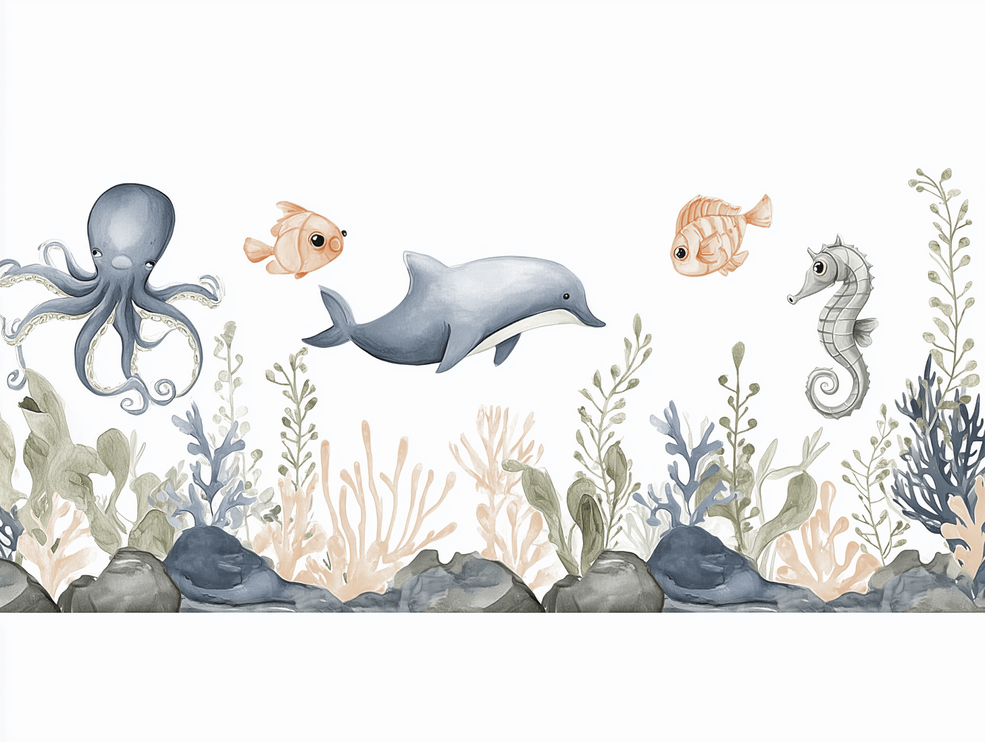 Watercolor See Animals for Kids Mural Wallpaper
