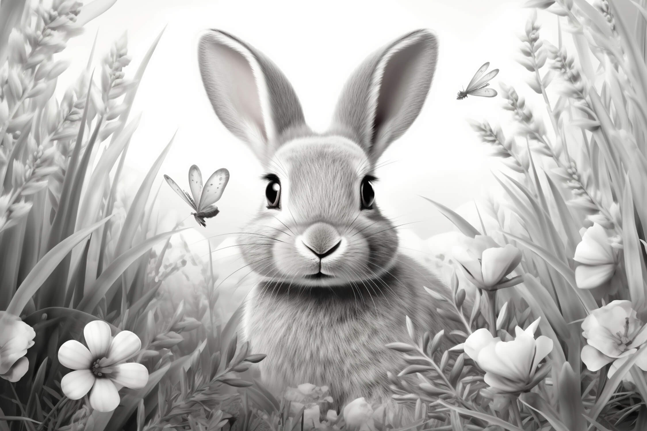 Mural Black and White Bunny Wallpaper for Kids