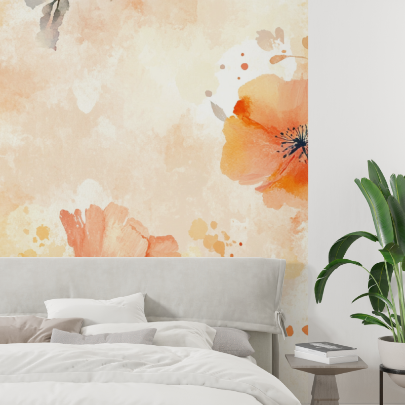 Mural Watercolor Wallpaper with Summer Flowers in Colorful Gradients