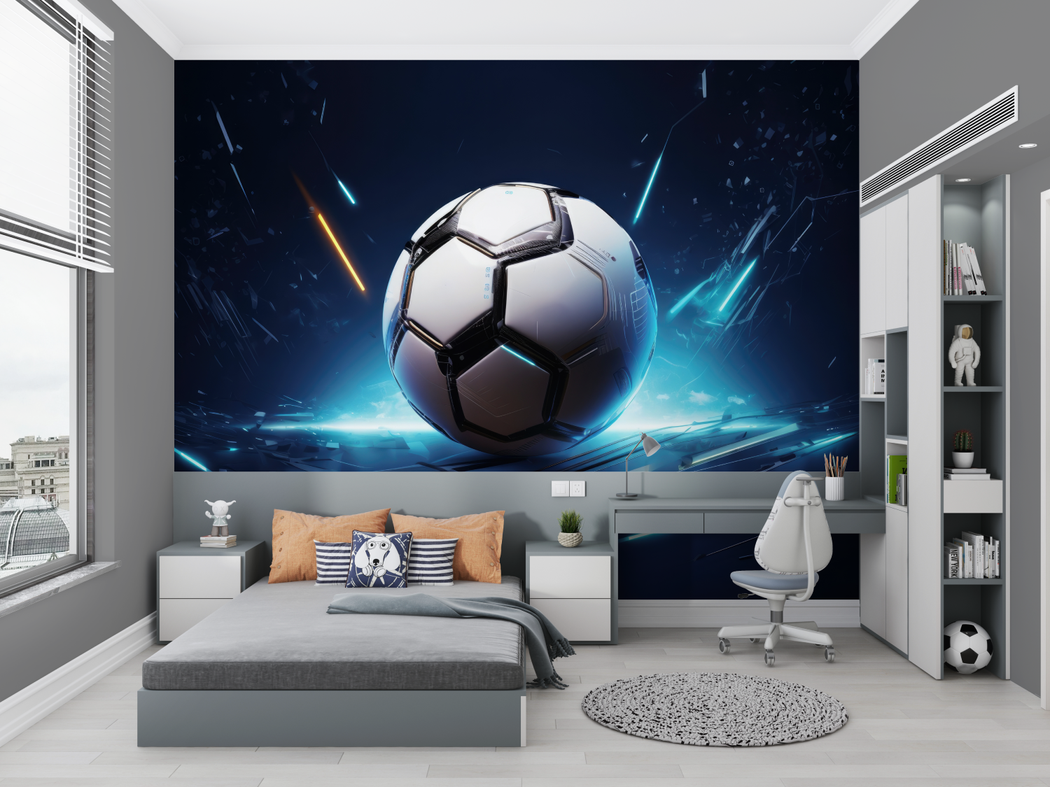 3D Blue Soccer Ball Wallpaper | Murals Wallpaper