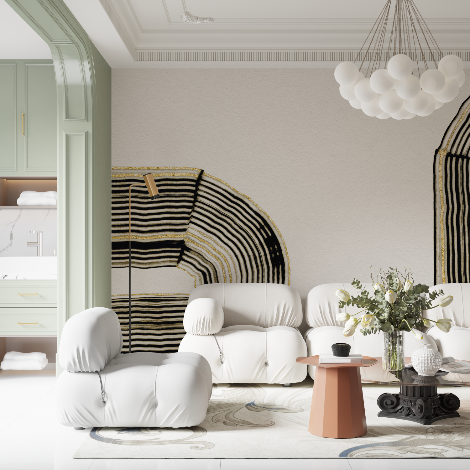 Watercolor Wallpaper with Golden Lines | Murals Wallpaper