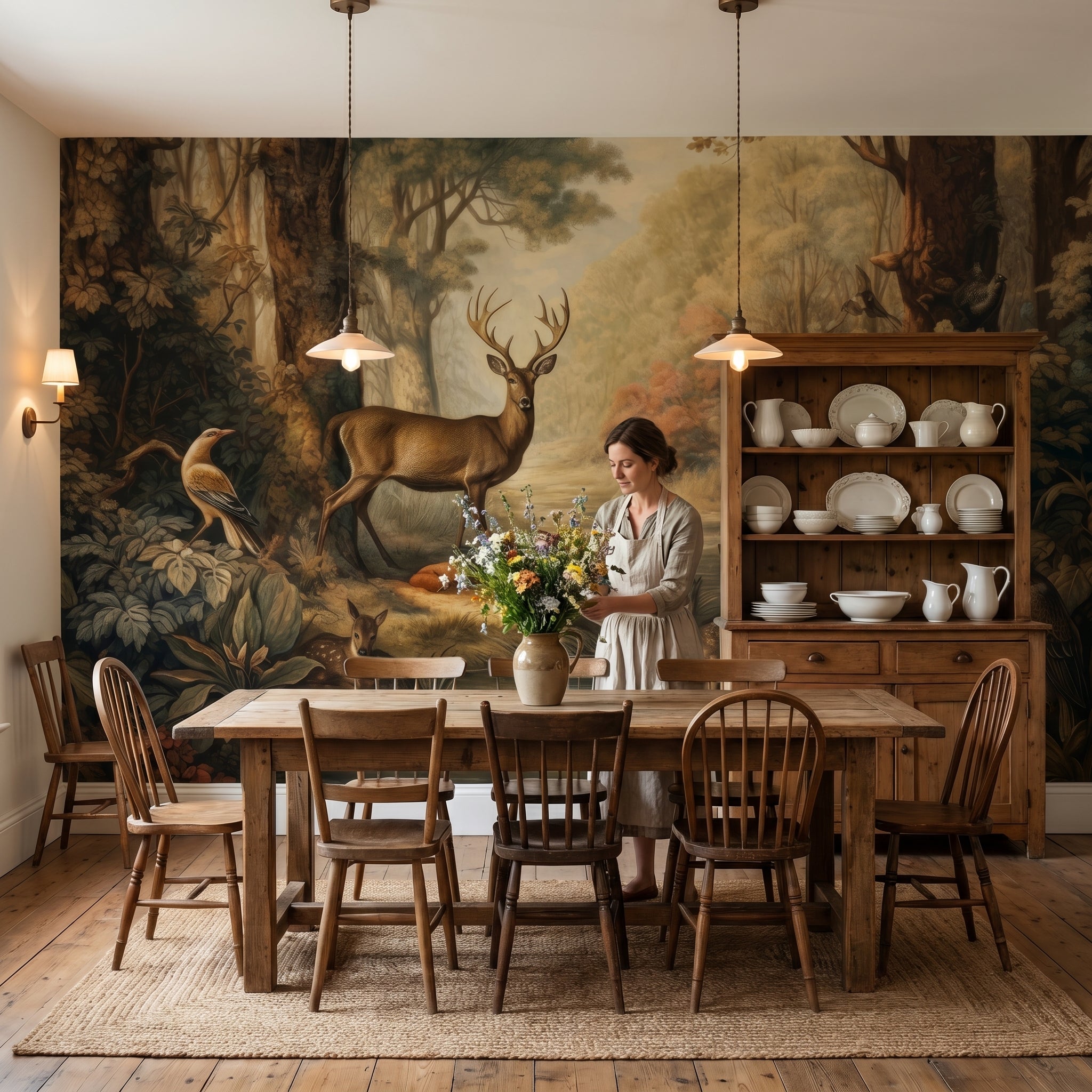 Panoramic Animals Vintage Verdure Wall Mural