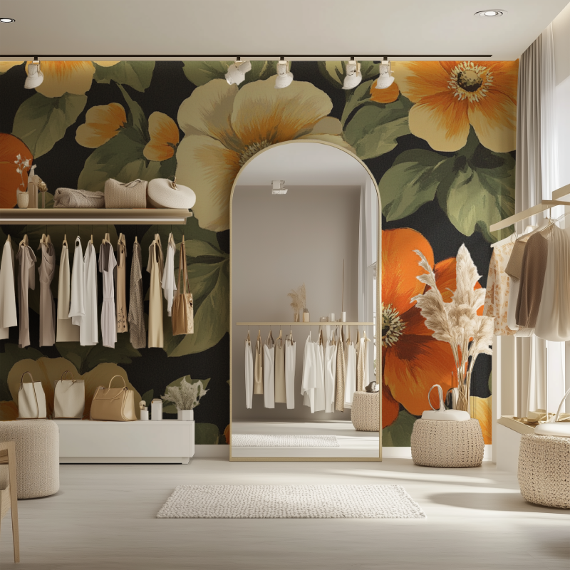 Papier peint fleur 1970 Dressing