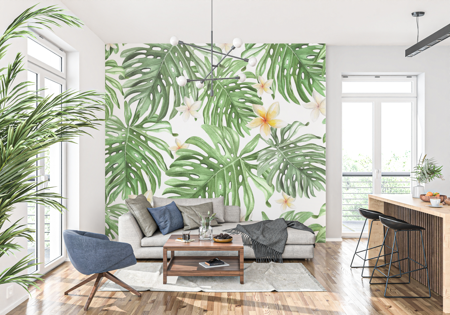 Green and White Leaf Wallpaper | Murals Wallpaper