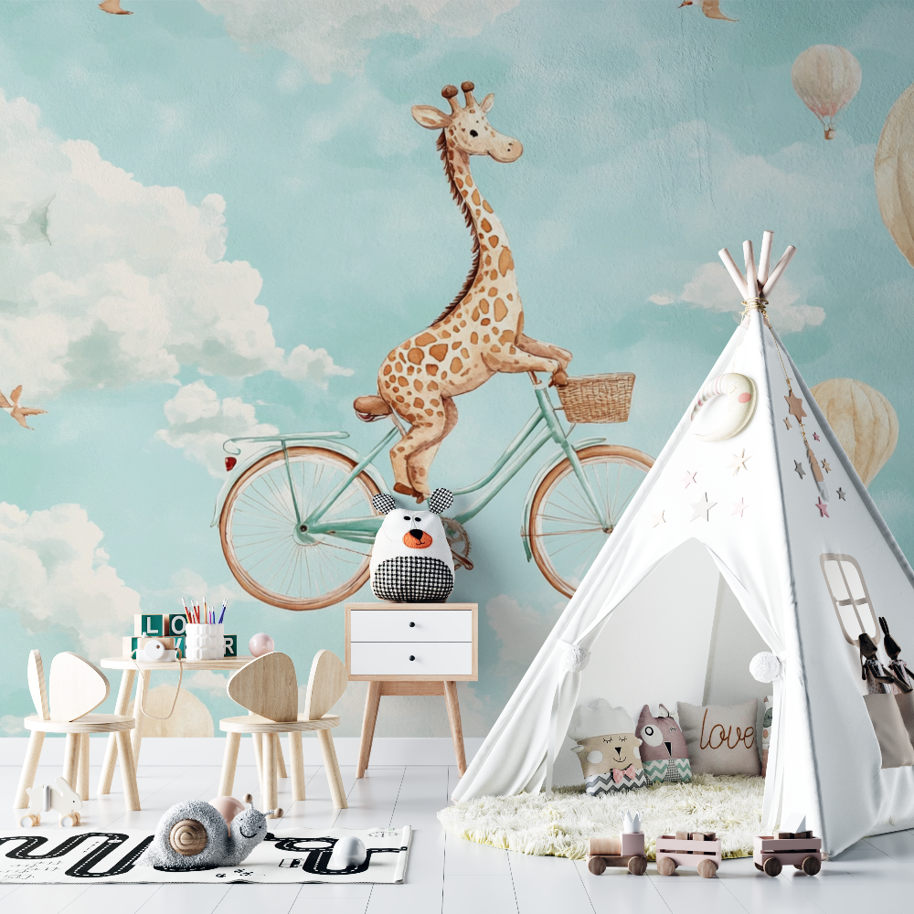 Beige Giraffe Animal Wallpaper on Bicycle | Murals Wallpaper