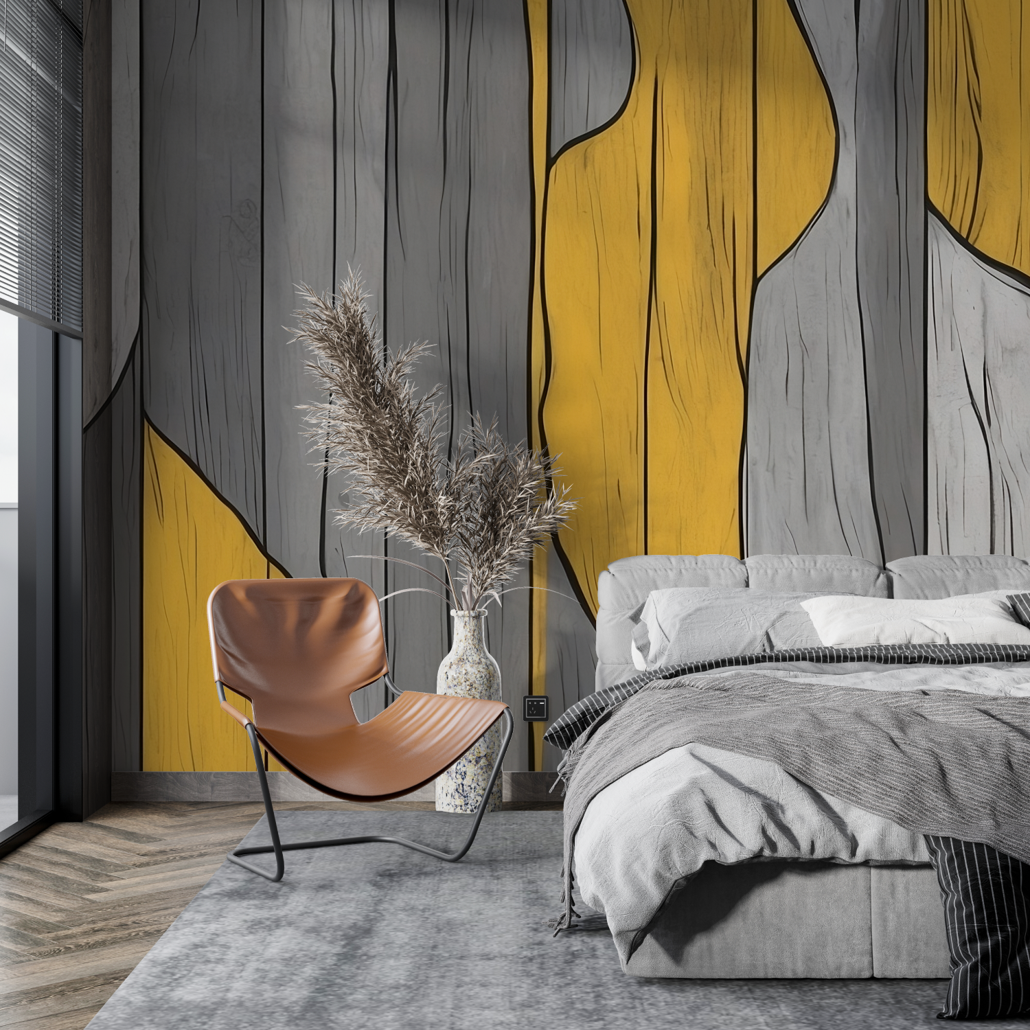 Mustard Yellow and Gray Wallpaper | Murals Wallpaper